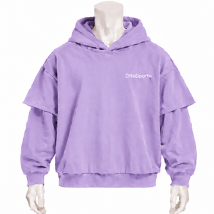 Sweat à capuche double couche lavande, coupe oversize, manches superposées, épaules tombantes, épais, style streetwear décontracté - Product Image 1