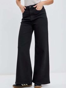 Jeans de mezclilla de pierna ancha y corte relajado para mujer, estilo casual de cintura alta - Product Image 2