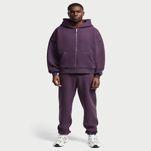Sudadera con capucha y cremallera para hombre, color morado, de gran tamaño, de algodón grueso, de alta calidad, estilo casual y urbano. - Product Image 6