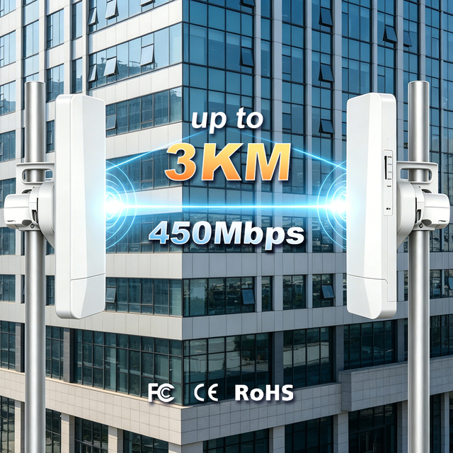 IP65 Waterproof Design 3KM Long Range WiFi Extender 450Mbps Enterprise-level Outdoor Digital Bridge