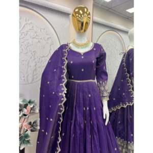 ชุดเดรส Anarkali ดีไซน์เนอร์ พร้อมกางเกงและผ้าคลุมไหล่ สำหรับงานปาร์ตี้-ชุดราตรี - Product Image 5