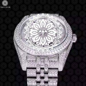 Montre de luxe en acier inoxydable étanche avec diamants Moissanite sertis, la plus vendue, pour usage quotidien, disponible à la vente - Product Image 3