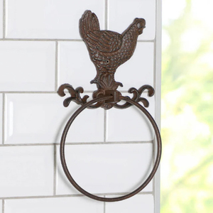 <b>Cast</b> Iron Rooster Towel Holder Ring Farmhouse Bathroom Decoration <b>Hand</b> Forged Towel Holders Wrought Iron Towel Ring Holders - Product Image 3