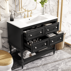 Mobile Bagno Autoportante in Legno Massello da 36 Pollici con 4 Cassetti e Lavabo Sottopiano in Ceramica - Set Completo - Product Image 3