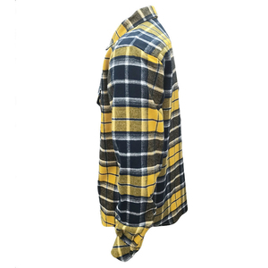 Chemise à carreaux à manches longues pour homme, jaune, bleu marine, en coton, décontractée, pour moto - Product Image 2