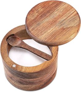 Wooden Rotating Spice <b>Box</b> & Seasoning Pot Shaker Lid Includes Spoon for Herb Pepper Usage for Seasoning Seasoning Salt Storage - Product Image 4