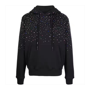 เสื้อฮู้ดผู้ชายสีดำ ผ้าฟลีซ พิมพ์ลายเพชร ทรงโอเวอร์ไซส์ สวมใส่สบาย ผ้าถัก 100% คอตตอน กันยับ ซิปหน้า สำหรับฤดูหนาว - Product Image 1