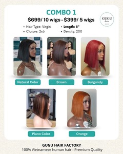 Combo 5 <b>bob</b> <b>wigs</b> Bone Straight 8 inches Virgin Vietnamese Hair <b>Wig</b> for Women Glueless Lace 2x6 Closure Colorful Hair - Product Image 3