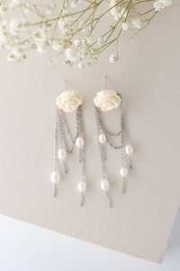 Pendientes Colgantes de Rosa Blanca con Perlas, Estilo Candelabro Floral, Joyería Nupcial Romántica, Accesorios de Moda Elegantes - Product Image 3