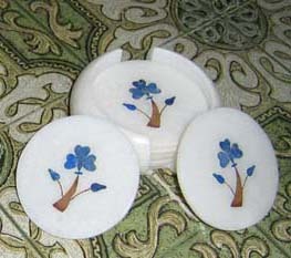 Best Designer Handmade Beautiful <b>White</b> Marble With Pink Inlay Mother Of Pearl Round Shape <b>Coaster</b> Set For Home And Hotel Decor - Product Image 4