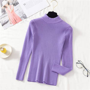 ZOKI femmes à la mode automne pull hiver noir lavande élastique Blouse demi col roulé pull à manches longues un pull - Product Image 1