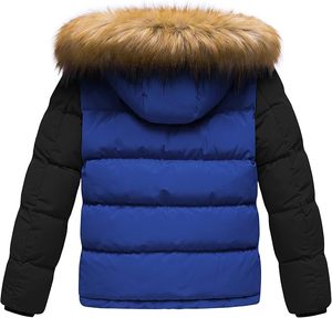 Chaqueta acolchada de hombre con bloques de color, capucha de piel, gruesa, con cremallera, para invierno - Product Image 6