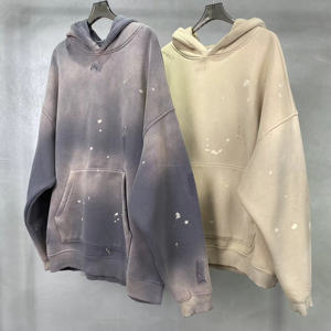 Venta al por mayor personalizado impreso hombres de gran tamaño sudaderas con capucha de invierno cálido polar ácido lavado Street-Wear Vintage teñido de coloración sudaderas con capucha - Product Image 1