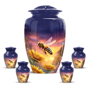 Purple Aluminium Cremation Urn for Human Ashes Round Memorial Burial <b>Vase</b> up to 200lbs for Funeral Display - Product Image 4