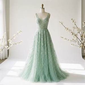 ชุดราตรีสีเขียวมิ้นท์ประดับด้วยลูกปัดทำมือระดับพรีเมียม แบบยาว ไม่มีแขน สำหรับงานพรอม ผู้ผลิตจำหน่ายส่ง - Product Image 3