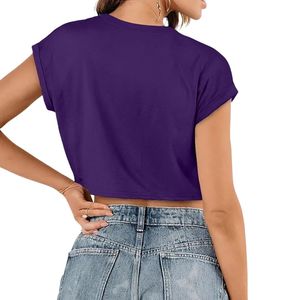 Custom Purple Line Art T Shirt Soft Knitted Pure Cotton Crewneck Short Sleeve Ladies Everyday Streetwear <b>Cropped</b> <b>Tops</b> - Product Image 2