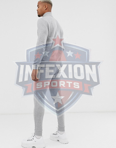 Men's Gray Half-Zip <b>Tracksuit</b> Full Sleeve Solid Color Casual Sweatshirt And Pants Set With Side Pockets Autumn Wear - Product Image 3