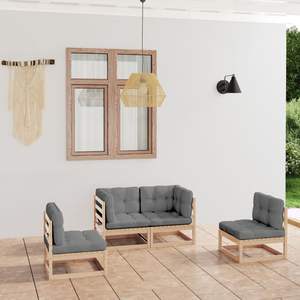 Conjunto Modular Grande de Madera de Pino Maciza Marrón para Jardín, Sofás de Jardín - Product Image 1
