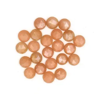 Peach Moonstone Faceted Rose Cuts, Rose Cuts Loose Beads For Jewelry, Flat Back Faceted Cabochon Round Gemstone