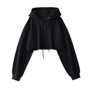 Sweat-shirt fin à capuche pour femme, coupe courte, avec cordon de serrage, uni, à manches longues, style décontracté, pour la course, la danse urbaine, Harajuku Y2K - Product Image 3