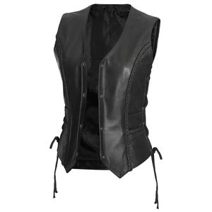 Gilet en cuir PU pour homme, col en V, style motard, fermeture à boutons simple, longueur normale, couleur unie, vêtement d'extérieur - Product Image 5