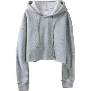 Hoodie court pour femme, coupe slim, couleur unie, séchage rapide, en coton, manches longues, style décontracté. - Product Image 1