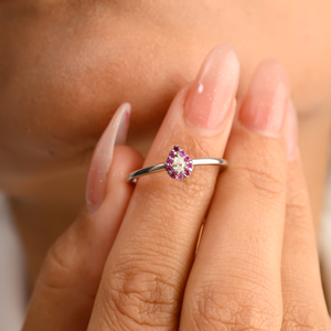 14K Pave Set Halo Ruby Diamond Promise Ring for Women - Product Image 5