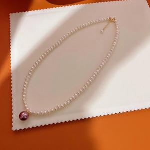 Collar con Colgante de Perla de Agua Dulce Morada de 10-11 mm, Estilo Edison, Casi Redonda, Cadena para el Cuello, Regalo Moderno - Product Image 2