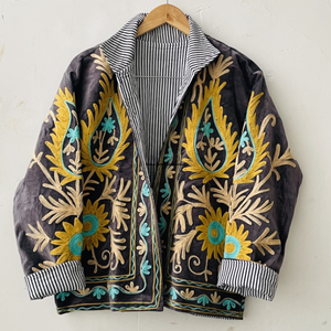 Indian Handmade Suzani Cotton <b>Jacket</b> Hand Embroidered Short <b>Jacket</b> Unisex Coat Handmade Suzani Short <b>Jacket</b> - Product Image 2