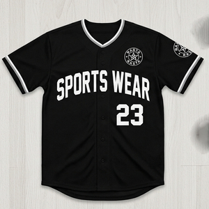 Camiseta de béisbol con cuello en V para hombre, camiseta negra de malla con botones y manga corta, camisetas de béisbol con número 23, ropa deportiva, camisetas de béisbol - Product Image 1