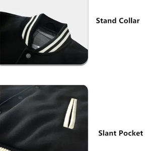 OEM Unisex High Quality Black for Waterproof Varsity Jacket Winter Stand Collar <b>Covered</b> <b>Button</b> Front Casual Baseball Style - Product Image 3