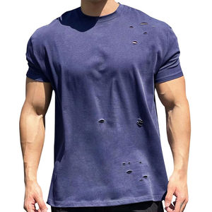 เสื้อยืดสไตล์สตรีทแวร์ แขนสั้น คอกลม ผ้าฝ้าย 100% น้ำหนักเบา สไตล์ดิสเทรส สำหรับฤดูร้อน รับผลิตแบบ OEM มีจำหน่าย - Product Image 1