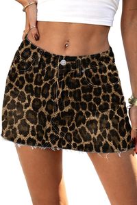 Mini-jupe en jean imprimé léopard, coupe trapèze, taille haute, effet usé, avec poches, style été, mode féminine - Product Image 2