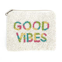 Dompet Koin Manik-Manik Good Vibes Buatan Tangan, Clutch Payet Manik-Manik, Dompet Resleting Fashion, Hadiah Motivasi, Kantong Seni, Grosir