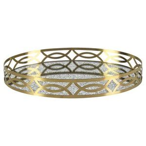 Luxury Gold Metal Decorative Tray Round Serving Tray with <b>Mirror</b> Base for Home Decor - Product Image 1