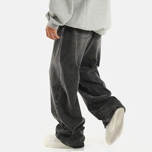 Men Casual Washed Wide Leg Jeans Baggy Loose Fit Urban Denim <b>Pants</b> Hip Hop Streetwear - Product Image 2