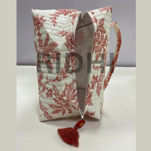 Custom Printed Pink Tulip Cotton Quilted <b>Travel</b> <b>Toiletry</b> <b>Bag</b> with Handle Reusable for Makeup Organizer, Grocery Shopping, <b>Travel</b> - Product Image 4