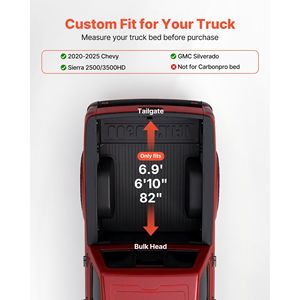 Couverture de benne souple enroulable compatible avec les Chevrolet Silverado/GMC Sierra 2500/3500 HD 2020-2025, convient aux bennes de 6,9 pi (6 pi 10 po) - Product Image 2