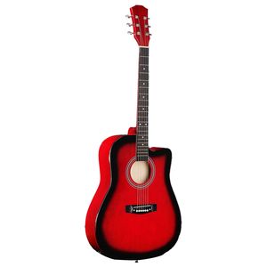 Guitare acoustique Dreadnought rouge de 41 pouces avec table massive, éclisse en forme de barillet, cordes, capo, housse de transport, accordeur, clé et kit d'outils - Product Image 1