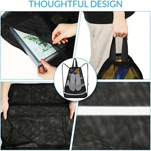 Large Capacity Mesh <b>Drawstring</b> <b>Backpack</b> Sports Gym Beach Travel Bag Lightweight Blue Black Swim Storage Sack - Product Image 2