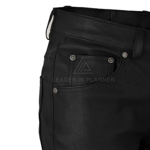 Pantalones de cuero genuino para hombre, servicio OEM, diseño personalizado, pantalones de cuero estampados para hombre. - Product Image 5