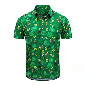 Men's Shirts 3D Printed Lucky Four <b>Leaf</b> Clover Stripe Short Sleeved Shirt Fashion Daily Wear Button Shirt Blouse - Product Image 6