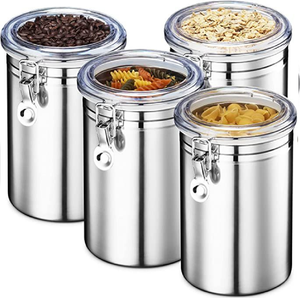 Chic Stainless Steel Food Canister Collection Clear Glass Lids Moisture-Proof Design Classic Pantry Storage Available Wholesale - Product Image 5
