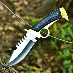 Cuchillo de caza hecho a mano con hoja fija, guardacuchillo de latón y mango de madera, para bushcraft, camping, supervivencia, cuchillo para exteriores, regalo para hombres - Product Image 3