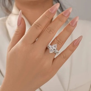 925 Moissanite Marquise Cut Hidden Halo Engagement <b>Ring</b> with Pear Cut <b>Open</b> Wedding Band in Yellow & White Gold Plated for Women - Product Image 1