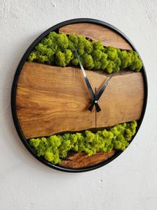 Botanical Moss Wall <b>Clock</b> Rustic Wooden Handmade Nature Inspired Luxury Green Modern Minimalist Home Decor Timepiece - Product Image 3
