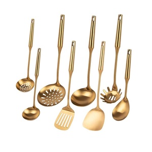 Ensemble d'ustensiles de cuisine en acier inoxydable doré, 8 pièces, cuillères et spatules robustes avec trous de suspension - Product Image 2