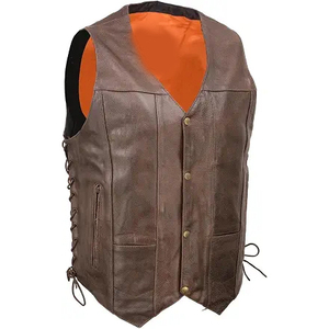 Chaleco de Motociclismo Samroz Sports, de Cuero Genuino, Personalizado, Casual, con Cierre de Cremallera en V, Precios Económicos al por Mayor, Transpirable, para Hombre - Product Image 1