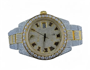 Reloj de Lujo para Hombre de Acero Inoxidable con Bisel de Diamantes, Números Romanos, Visualización de Fecha Analógica y Cierre Plegable - Product Image 1