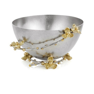 Contemporary Medium Aluminum Fruit Bowl with Elegant Handcrafted Pattern New Design Metal Mixing Bowl for Tabletop Display - Product Image 1
